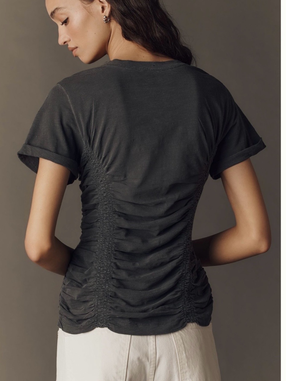 Ruched Short Sleeve Tee in Charcoal - Picture 2 of 3